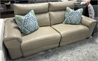 Tan Leather Style Power Reclining Sofa