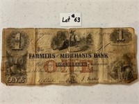 1854 F+M Bank Memphis One Dollar Bill