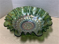 Green Carnival Glass Dish 9 inches