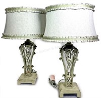 Pair Traditional Tole Floral Table Lamps W/ Shades