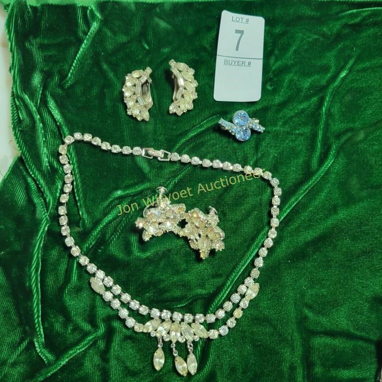 Vintage Rhinestone  Necklace, Earring and Pin