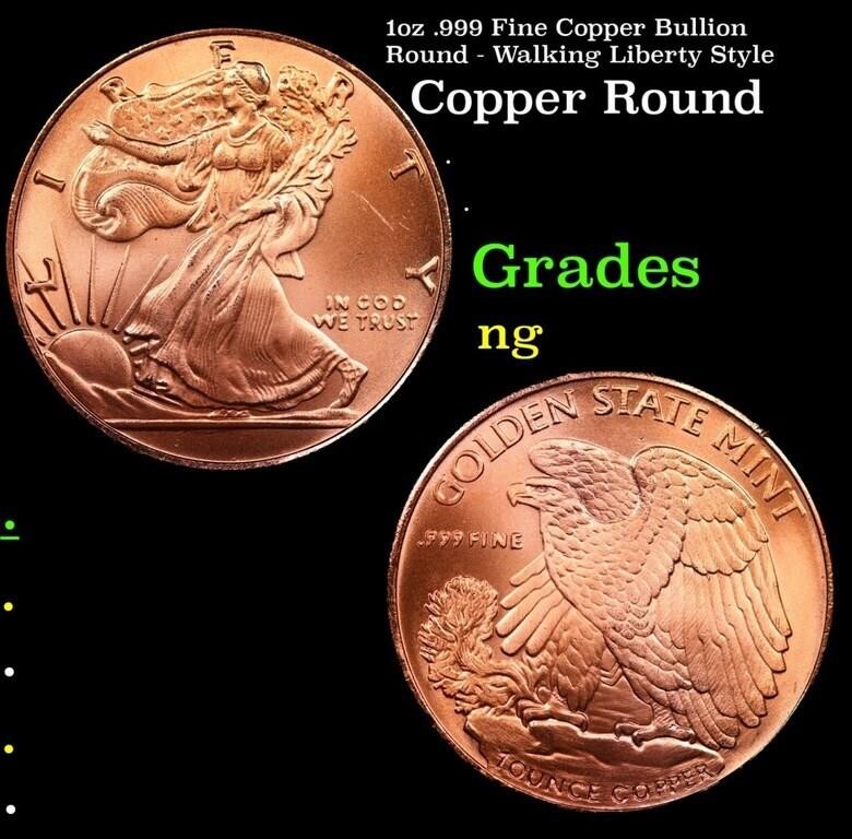 1oz .999 Fine Copper Bullion Round - Walking Liber