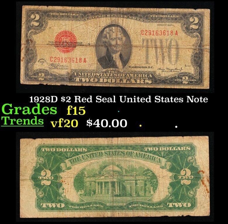 1928D $2 Red Seal United States Note Grades f+