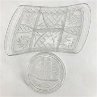 Lalique Crystal Ship Ashtray & Crystal Platter