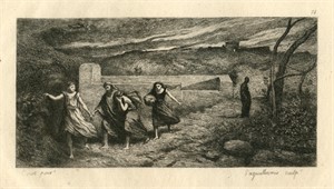 Jean-Baptiste Corot etching "The Burning of Sodom"