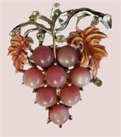 VTG SILVER ENAMEL GRAPE W/MOONGLOW LUCITE BEADS