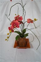 Wood Bowl w/Faux Orchids