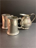 METAL PITCHER AND TWO METAL STEINS