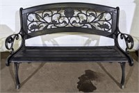 (L) Floral Cast Iron and Wood Park Bench.