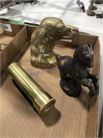 Brass kaleidoscope, brass dog, iron horse