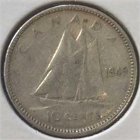 Silver 1949 Canadian dime