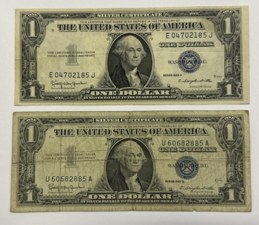 (2) $1.00 1935 H & 1957 Silver Certificates