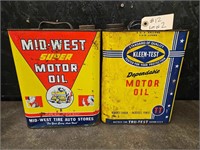 Pair Antique Midwest & Keeln-Test Motor Oils Cans