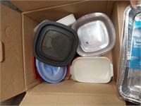 Misc Kitchenware in a Box, Tote & Trashcan