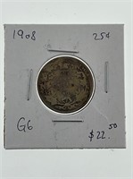 1908 Canada Silver 25 Cents