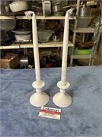 Milk Glass Candle holders Pair with Taper candles