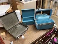 Blue Samsonite Makeup and 2 Metal Boxes