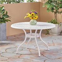 Outdoor Aluminum Round Dining Table, White