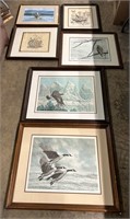 6 Large Vintage Framed Art Prints.