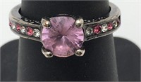 Sterling Silver Ring W Clear & Pink Stones