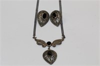 Sterling Marcasite and Onyx Necklace & Earring Set