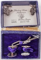 Jewelry Sterling Silver Siam Cuff Links & Tie Clip