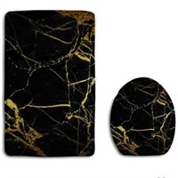 Black Gold Marble Bathroom Rug & Toilet Seat Cover