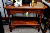 Antique Oak Accent Table w/Mid Shelf and 1 Drawer