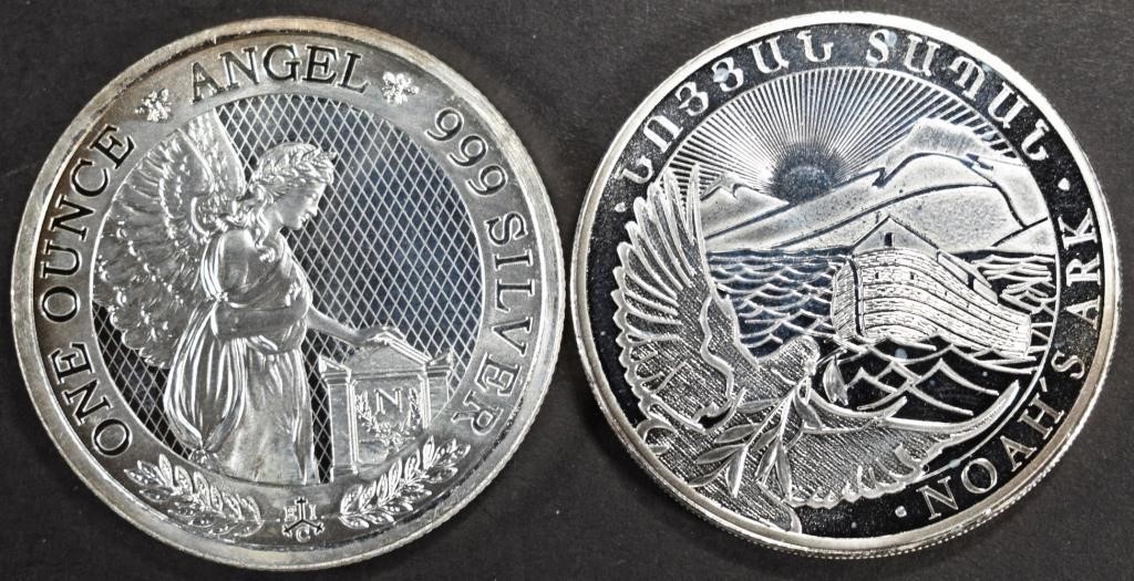 (2) 1 OZ .999 SILVER ROUNDS, ANGEL & NOAH'S ARK