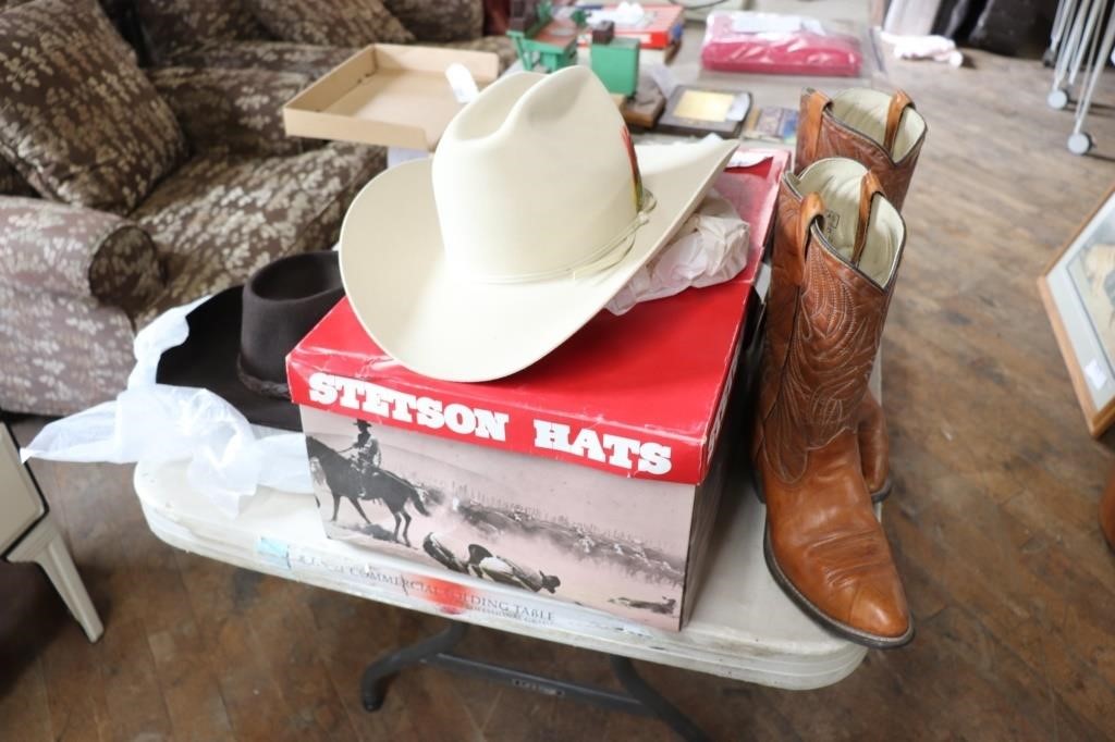 A Stetson hat, cowboy hat and boots