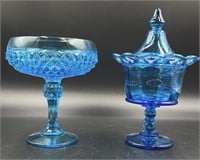 Imperial Blue Lace Covered Compote & Indiana Blue