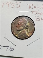 BU Rainbow Toned 1955 Jefferson Nickel