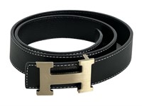 Men's Classic  Large "H" Buckle Leather Belt