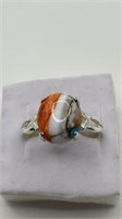Spiny Oyster/White Buffalo Sterling Ring Size 7.25