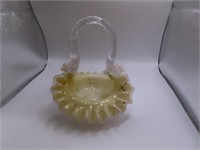 vtg LowCut GoldFleck Glass Basket ribbonedge EXC