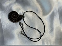 Half Ammonite Fossil necklace with black cord