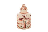 RARE DEVOTIONAL ENGLISH CREAMWARE TEA CADDY