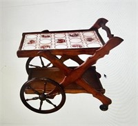 Vintage Wood Tea Cart Tile Top