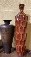 Two large decorative vases - one is metal and one