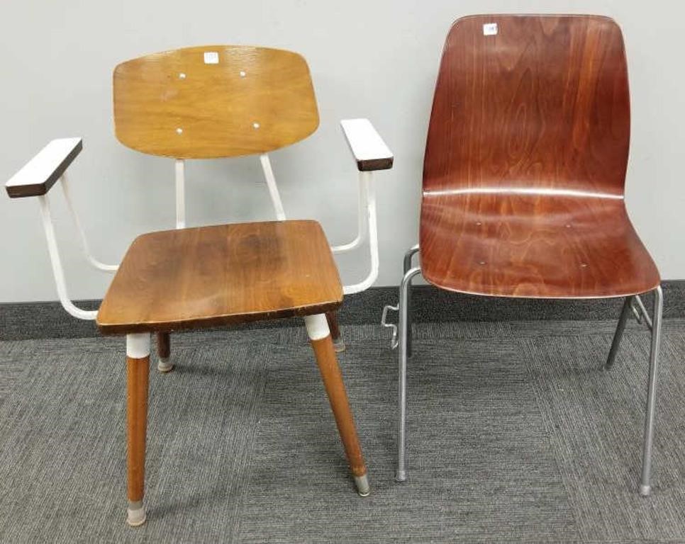 2 Mid Century Modern chairs 1 with arms and