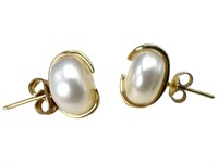Sadie L. Vassal Signed 14k Button Pearl Earrings