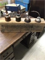 Antique Box w/ 4 Antique Oil Cans