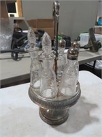 VINTAGE CRUET SET WITH BOTTLES AND STAND