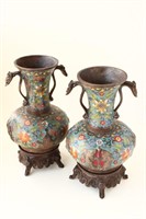 Pair Chinese Twin Handled Cloisonne Vases,