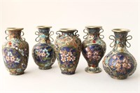Set of Five Chinese Cloisonne Petit Vases,