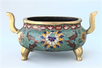Chinese Cloisonne Twin Handled Censer,