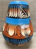 Signed Navajo Hand Painted Vase 7" Tall