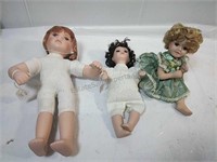 Trio of Porcelain Dolls 11" and 2 are 8"