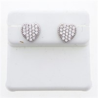 925 Sterling Silver Heart Shape Pave Stud Earrings