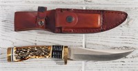 Uncle Henry Carved Hunting Knife w/ Sheath